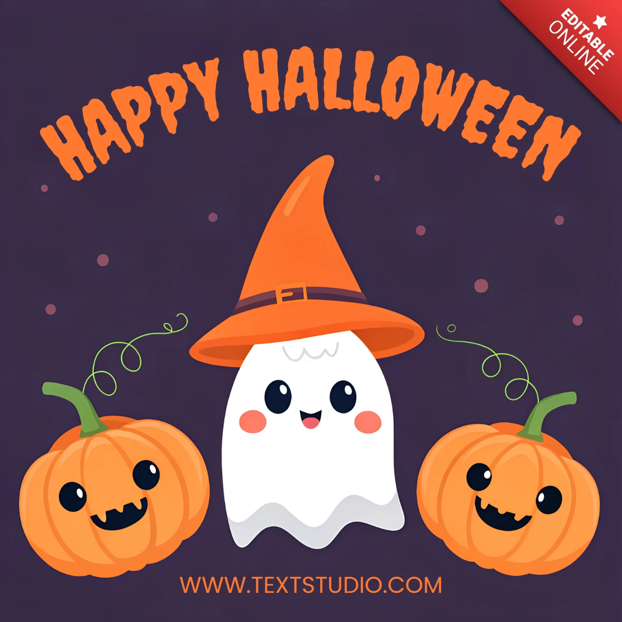 Kawaii spook en pompoenontwerp voor schattige feestelijke wenskaarten sjabloon