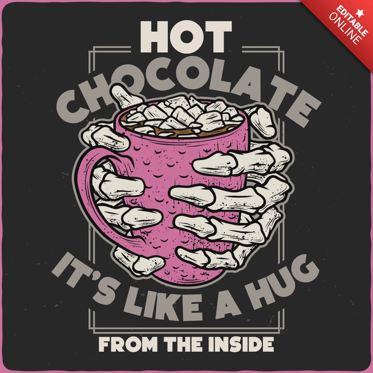 Modelo de design de camiseta gótica com citação de chocolate quente