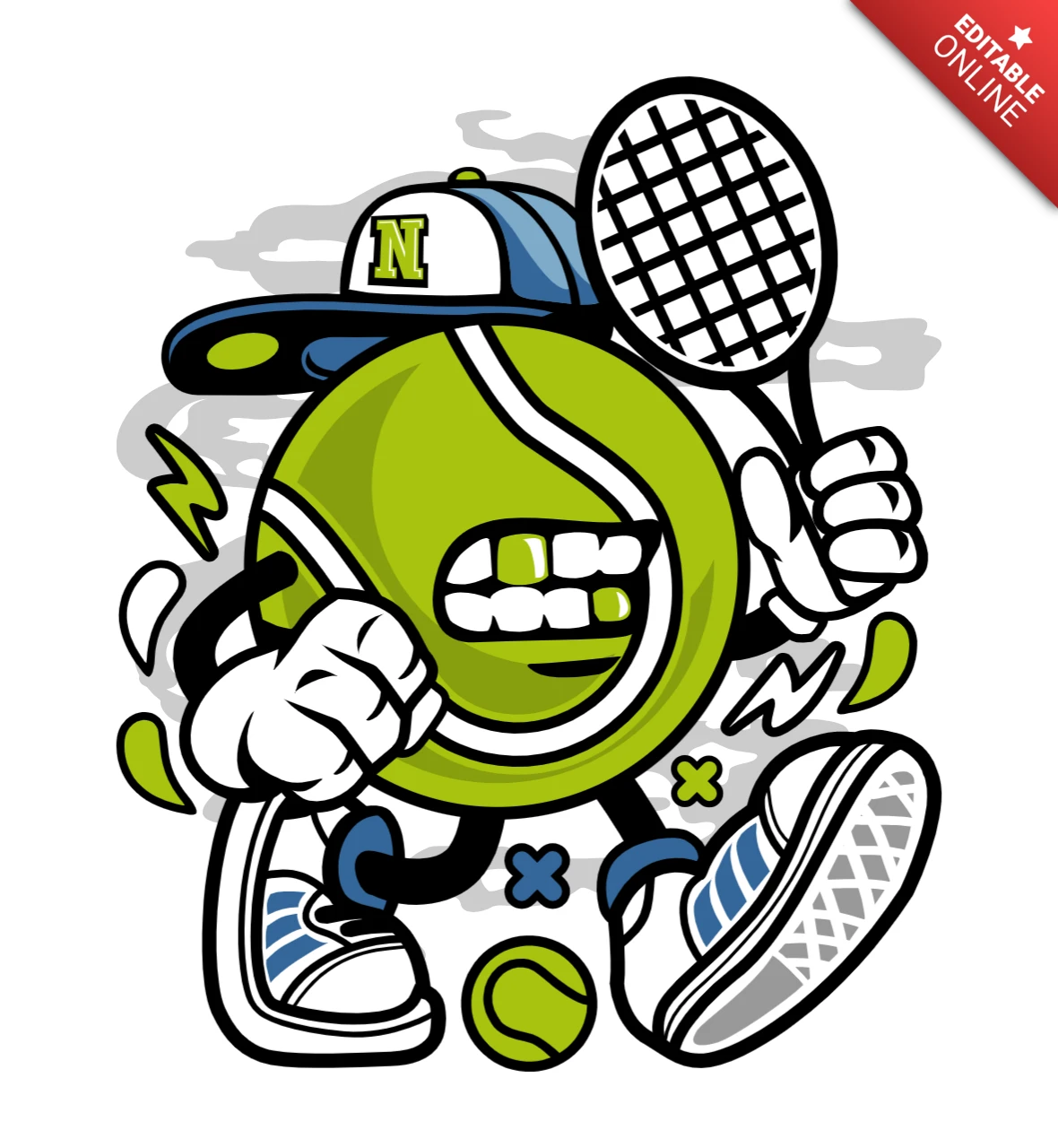Let's play tennis cartoon character t-shirt design template