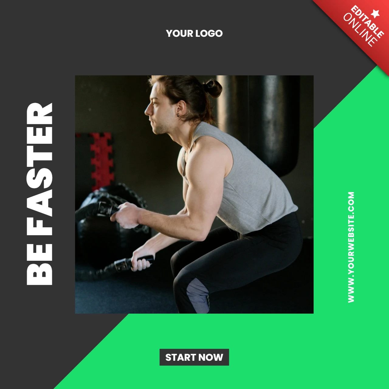 Gris et vert gym promotionnel instagram story design template
