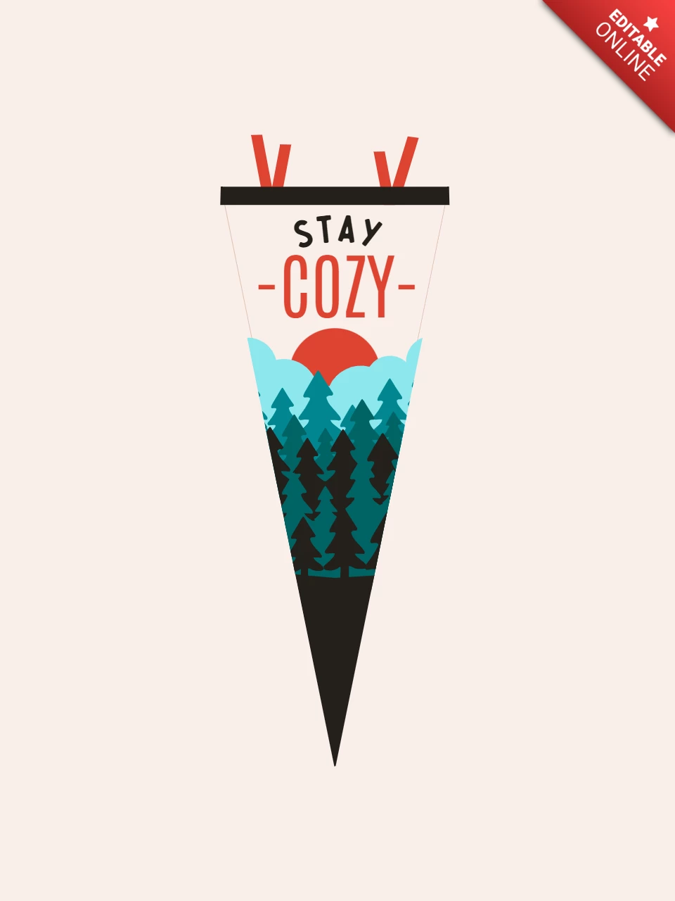 Stay Cozy Forest Adventure Pennant T-shirt Template Design