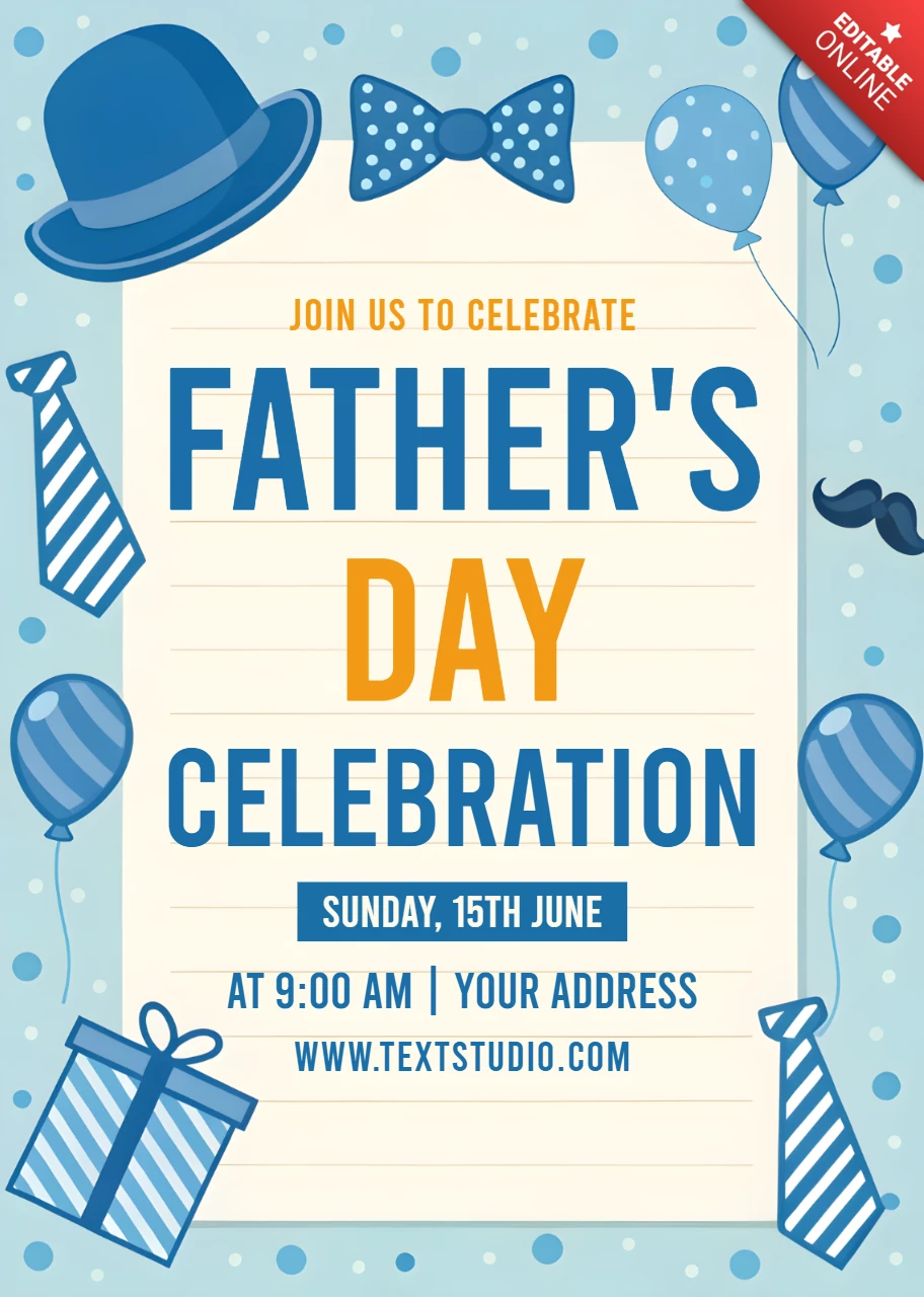 Father's Day Celebration Invitation Template - Festive Blue Design