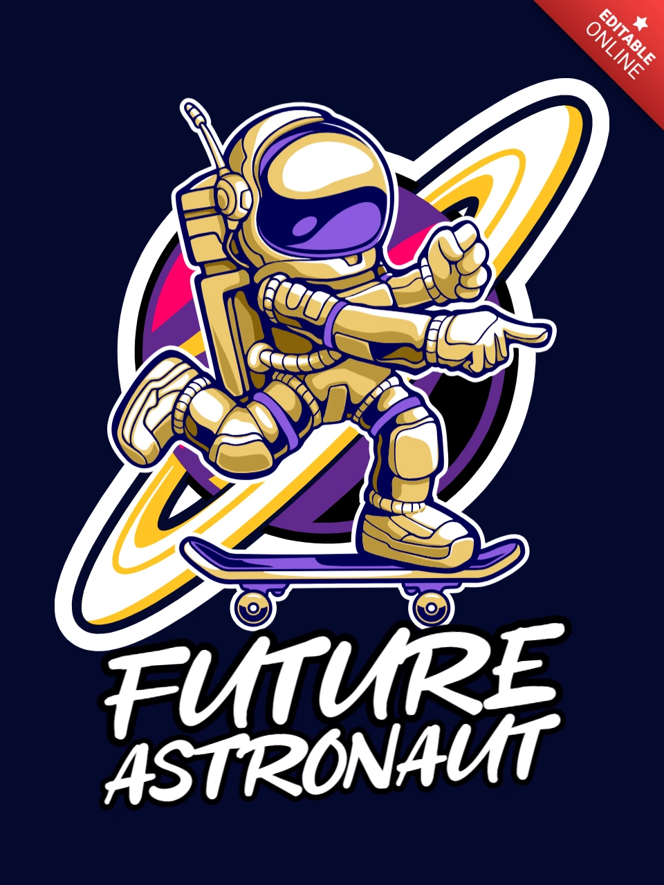 Modelo de design de camiseta do futuro astronauta com planeta