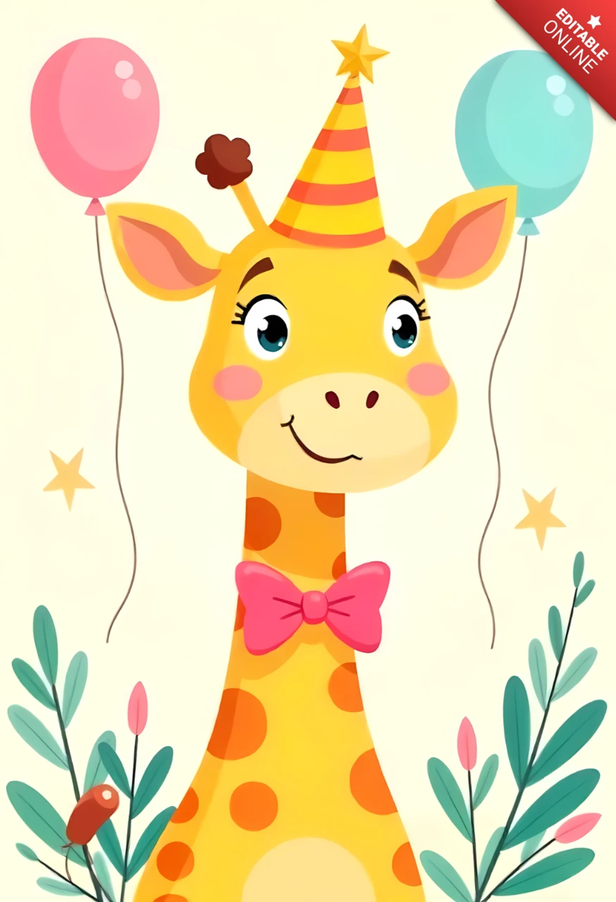Adorable Giraffe Birthday Party Invitation Template for Kids