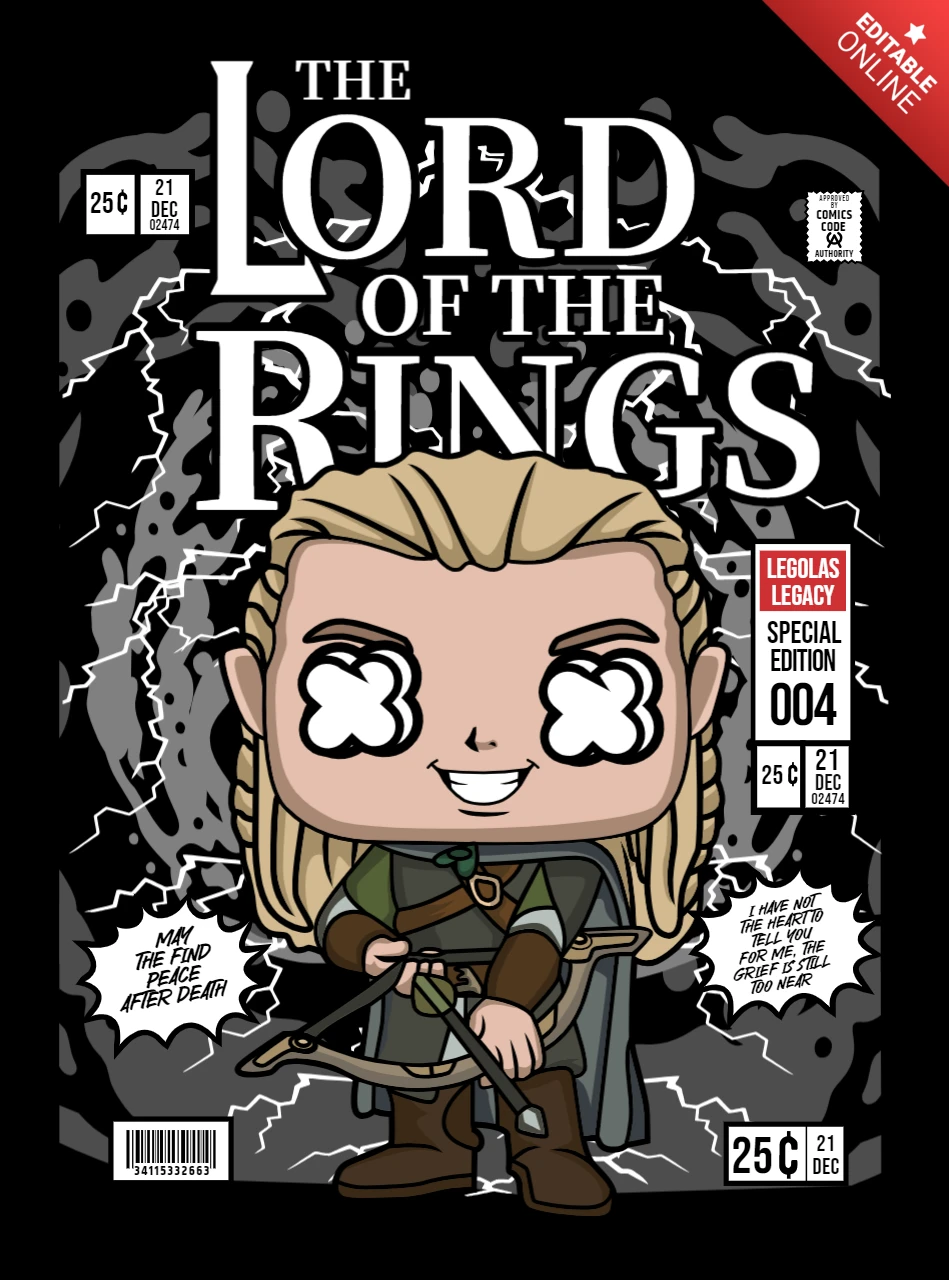 Lord Of The Ring Cartoon Character Magazine Cover Design Template