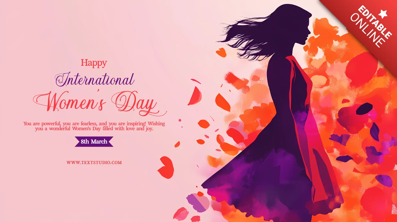 Editable Women's Day Celebration Card Template With Woman Silhouette Design