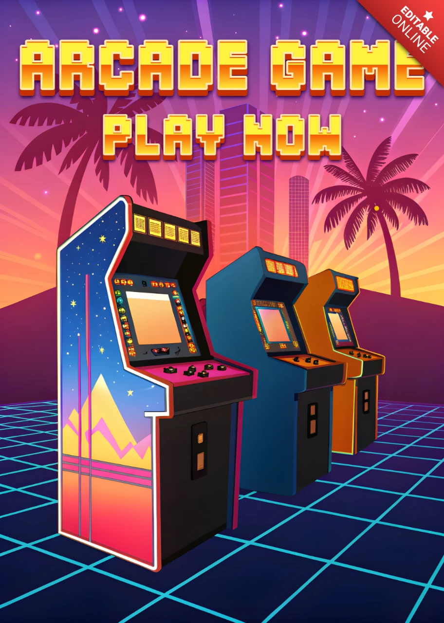 Retro Arcade Machine in Sunset Design for Posters Template