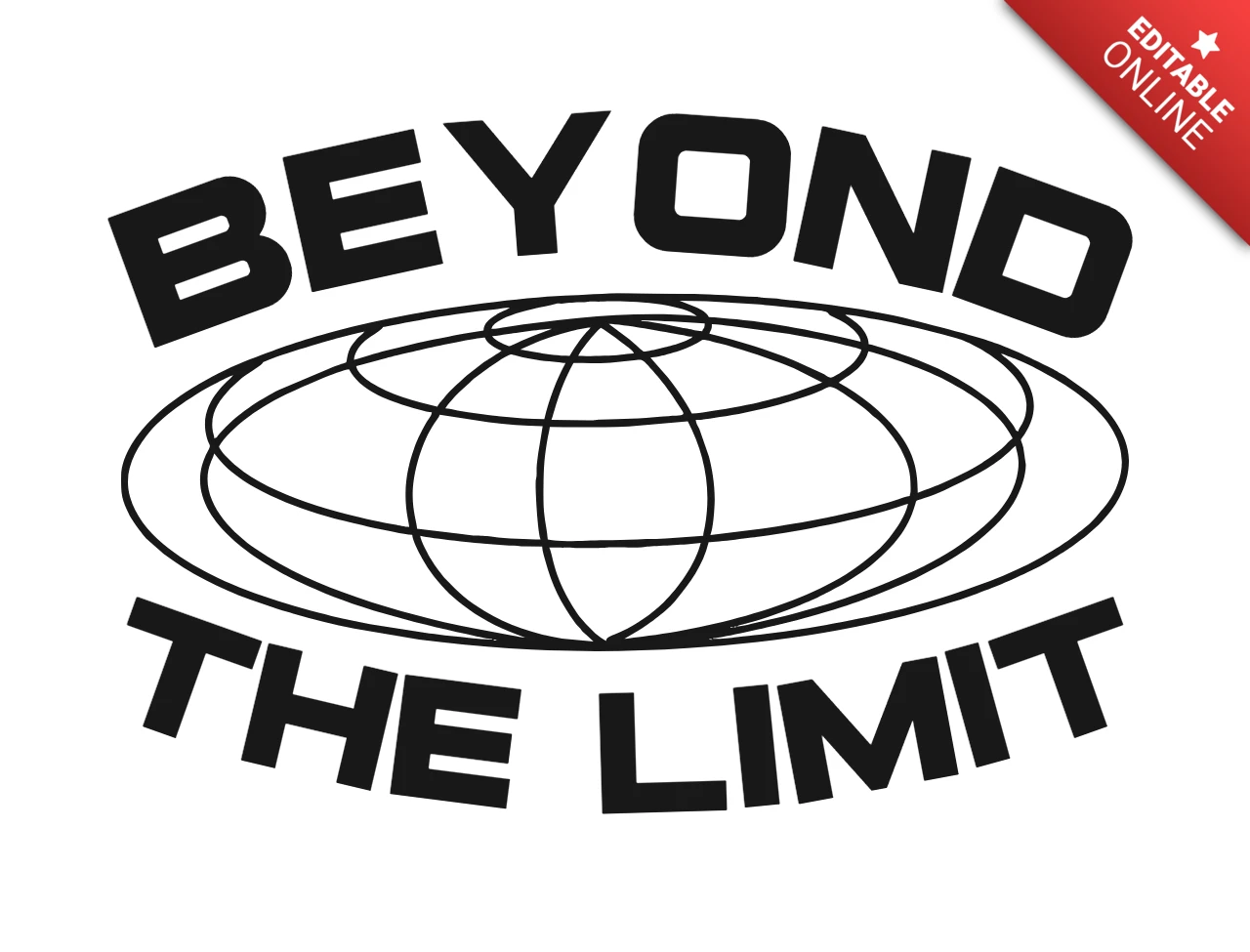 Jenseits des Limits Drahtgitter-Globus-Logo mit ambitionierter typografischer Bekleidungsdesign-Vorlage