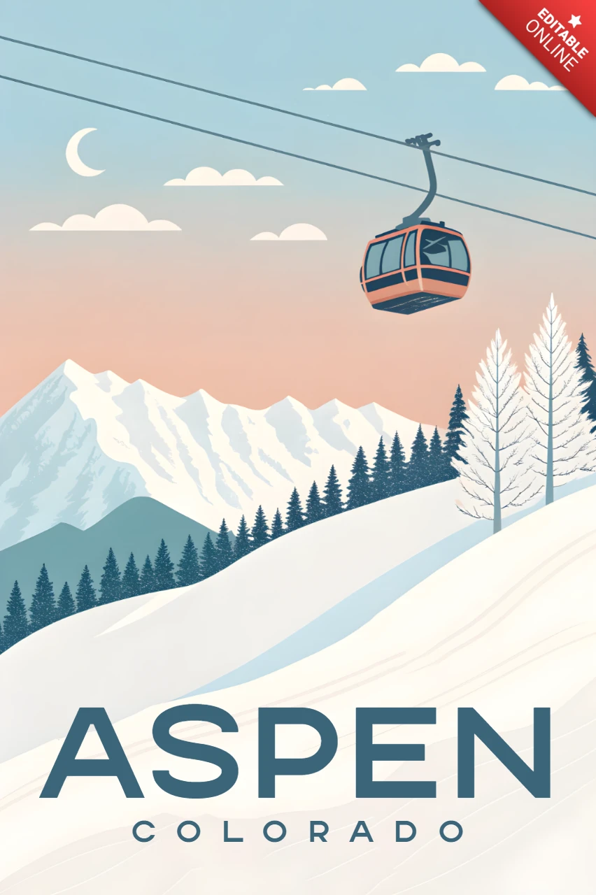Modèle de design de station de ski vintage à Aspen, Colorado, pour affiches