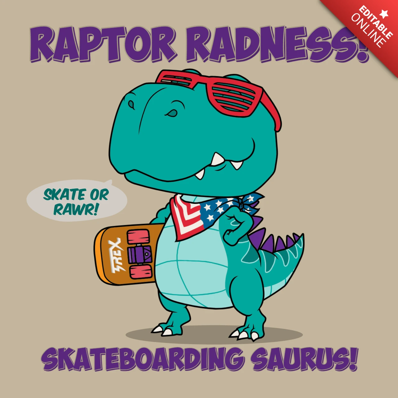 Swag raptor skateboarding design template for kids apparel