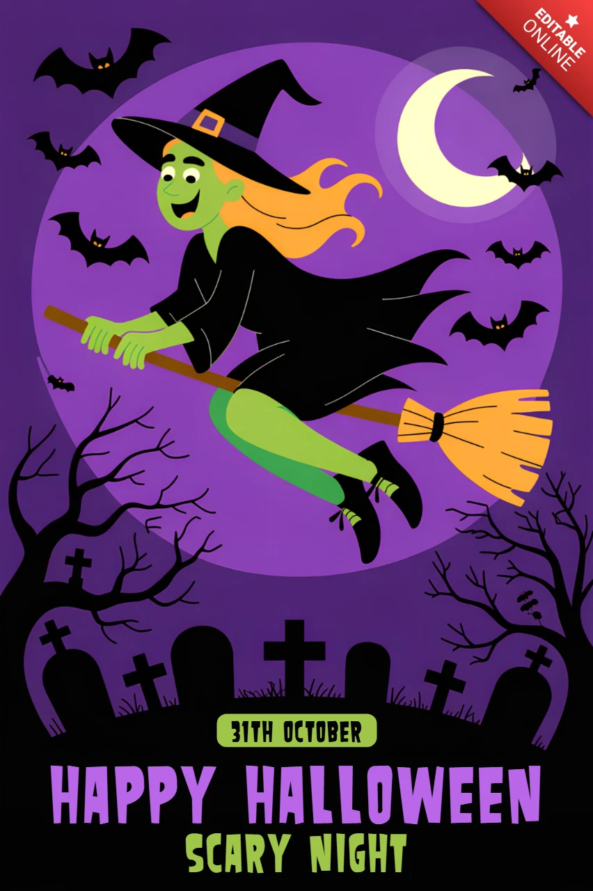 Spooky Halloween Hexen-Designvorlage für festliche Flyer