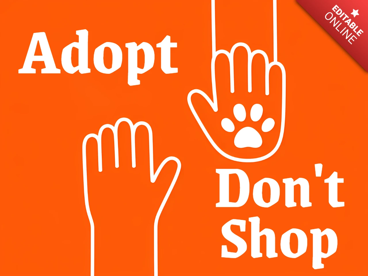 Adopta, no compres, plantilla de diseño de manos para campañas de concienciación.