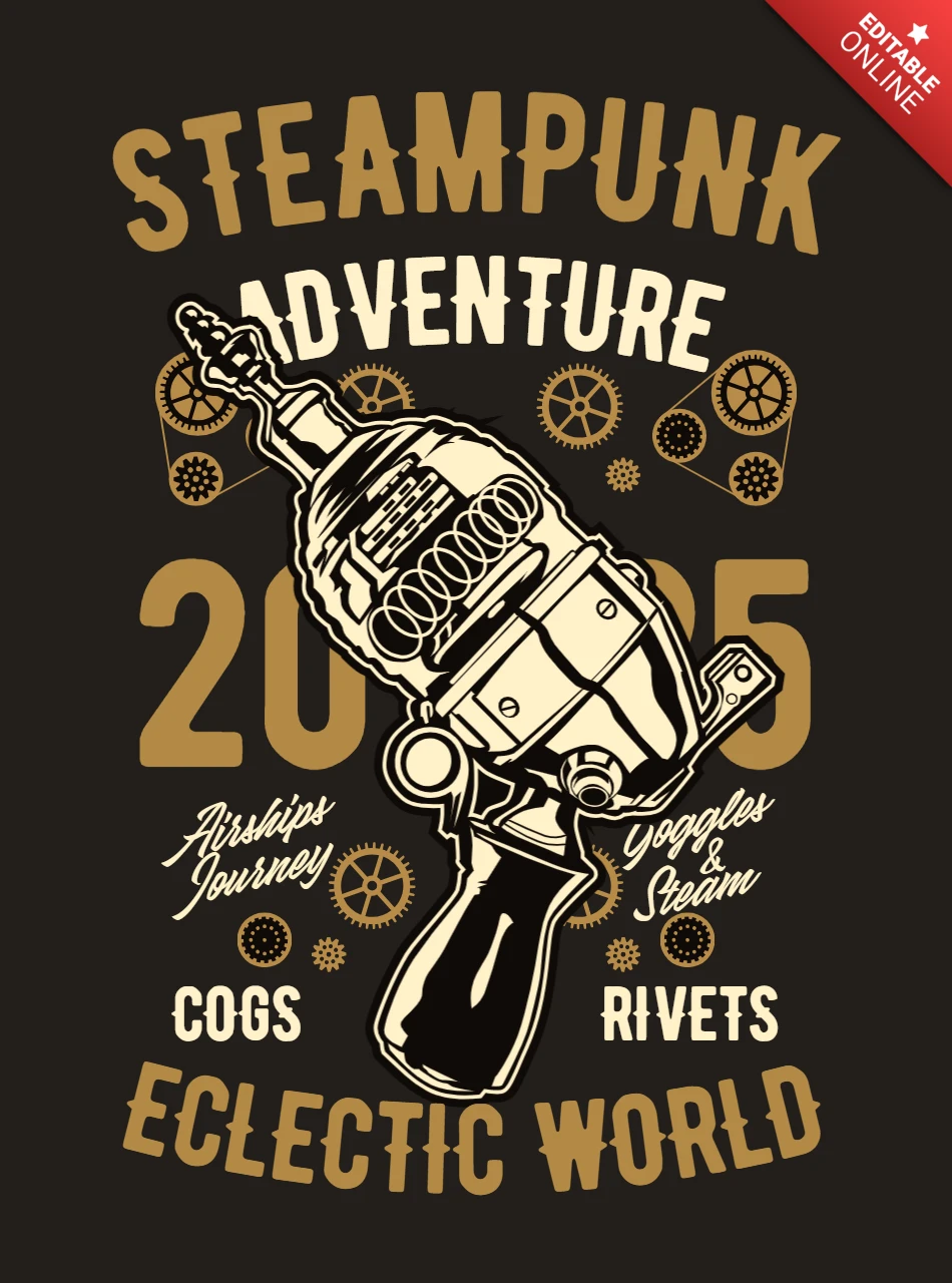 Steampunk macera tişört tasarım şablonu