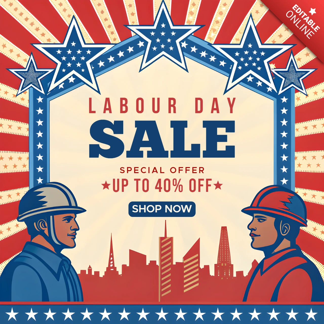 Vintage Labour Day Sale Design Template with Bold Graphics