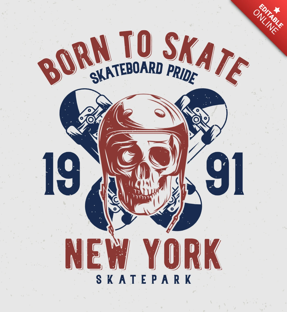 Teschio con casco da skateboard e due skateboard modello di t-shirt