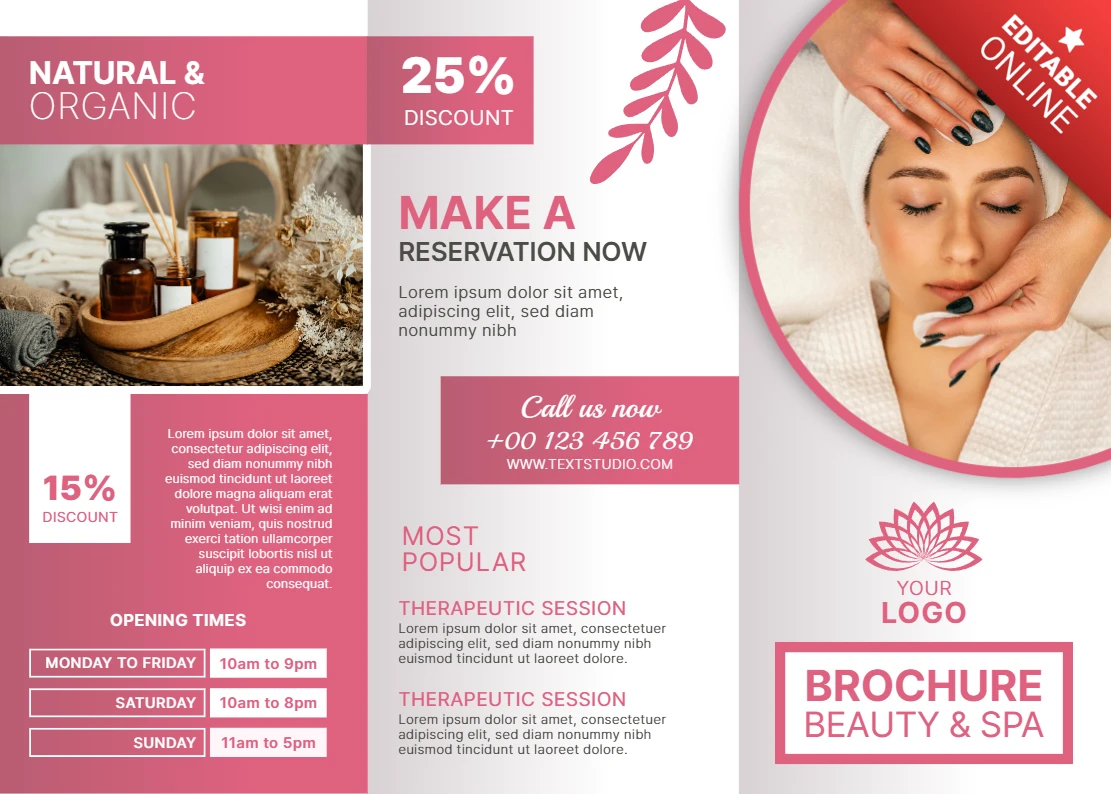 Modelo de brochura para spa orgânico natural para promoção de beleza e bem-estar