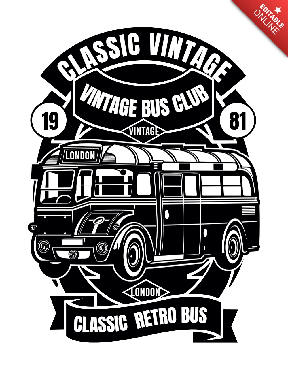 Vintage Bus London T-shirt Design Template