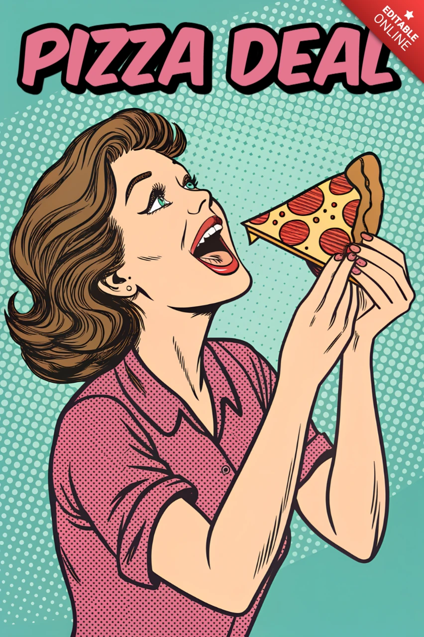 Retro-Pop-Art-Pizza-Angebotsdesignvorlage für Werbeflyer