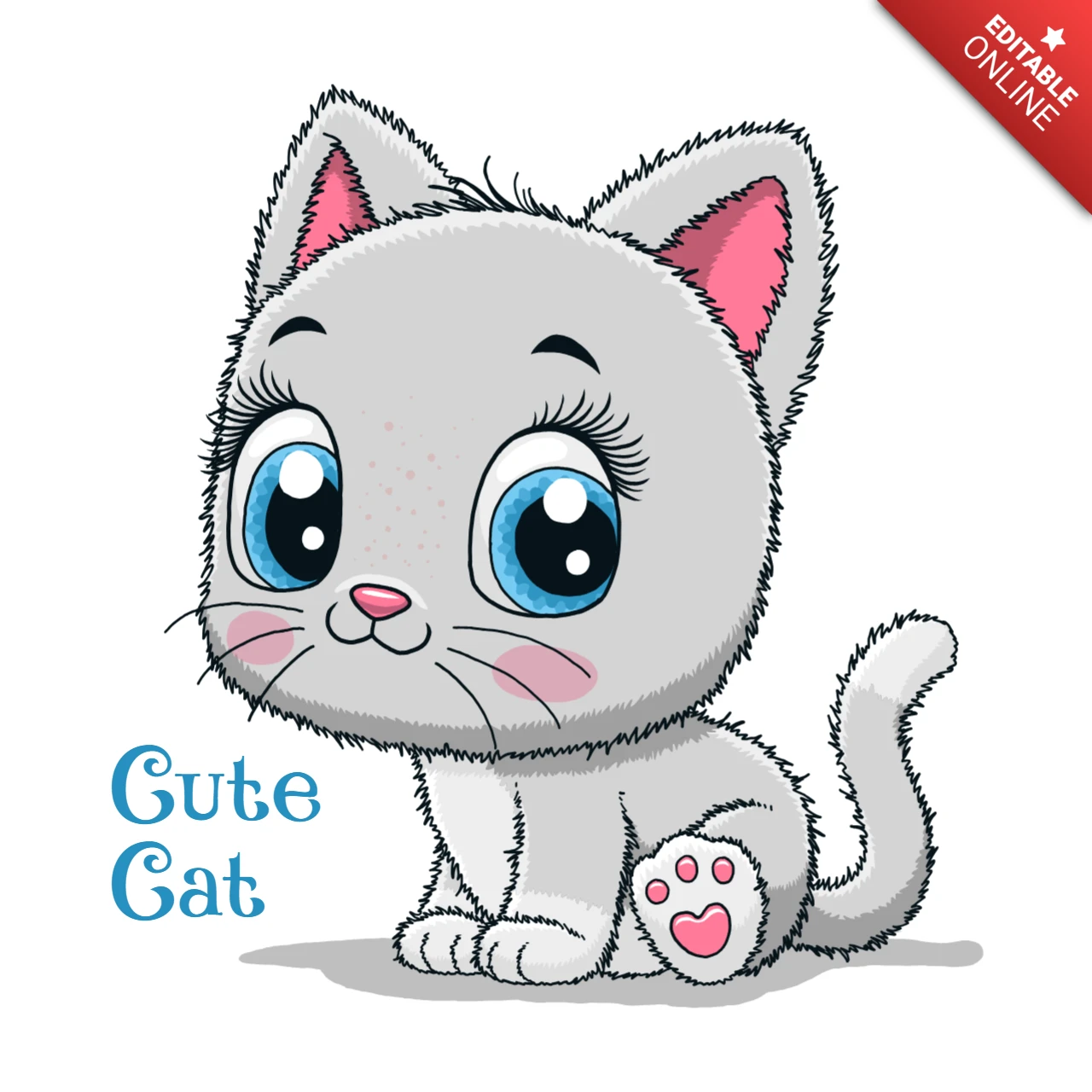 Plantilla editable con diseño de un simpático gato para proyectos infantiles