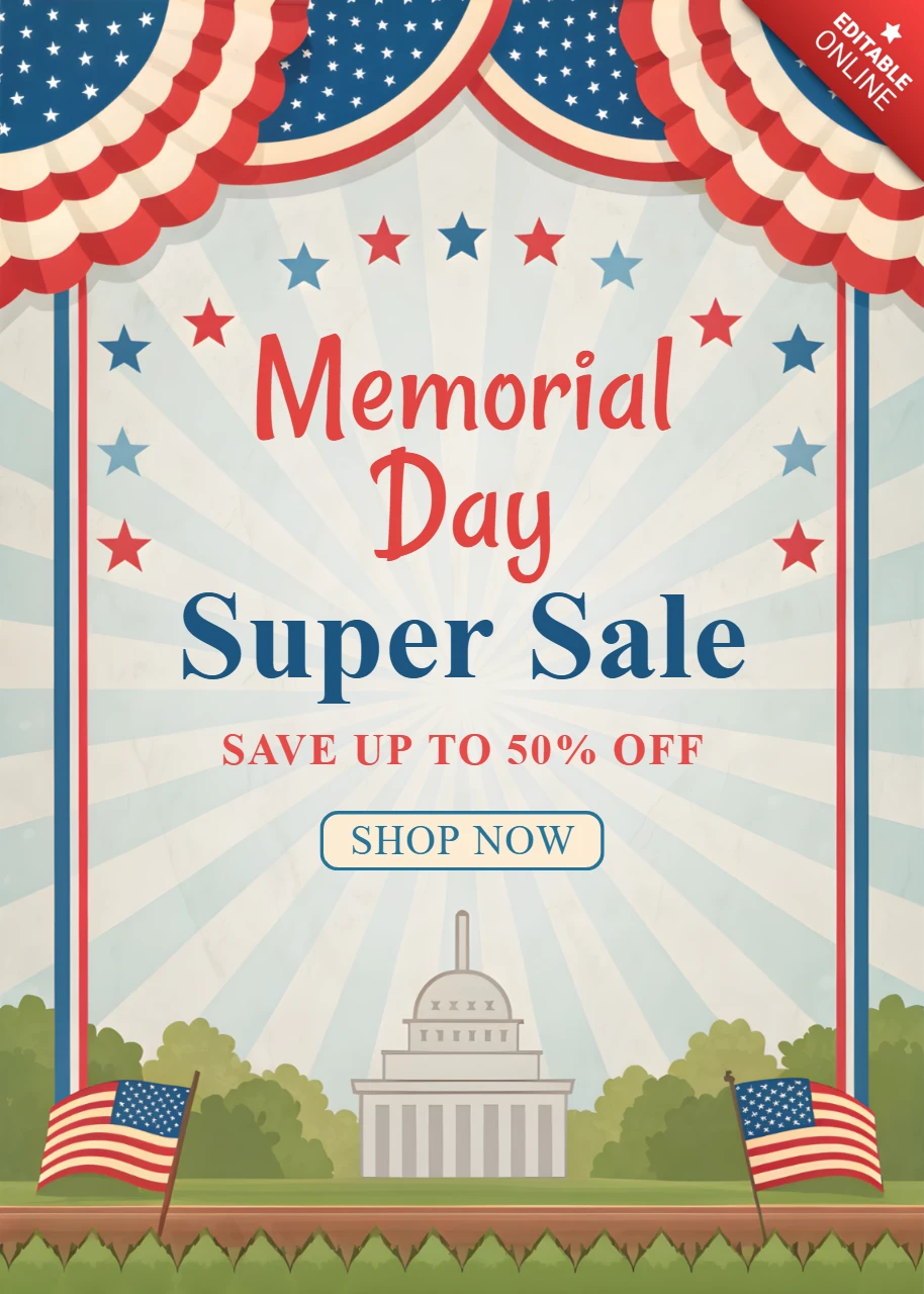 Patriotic Memorial Day Sale Template - Vintage Style Design for Promotions