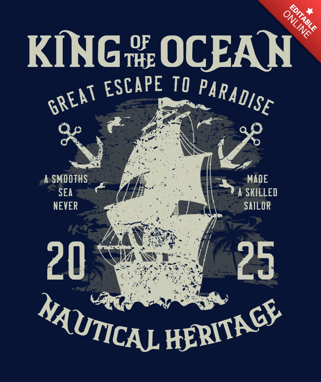 Modelo de design de camiseta rei do oceano