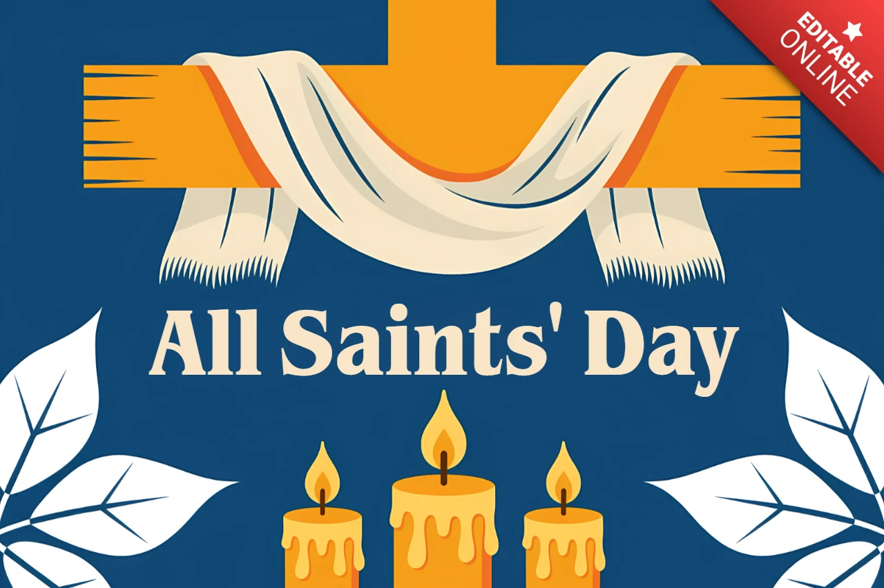 All Saints' Day Template with Cross and Candles Design for Greeting Cards