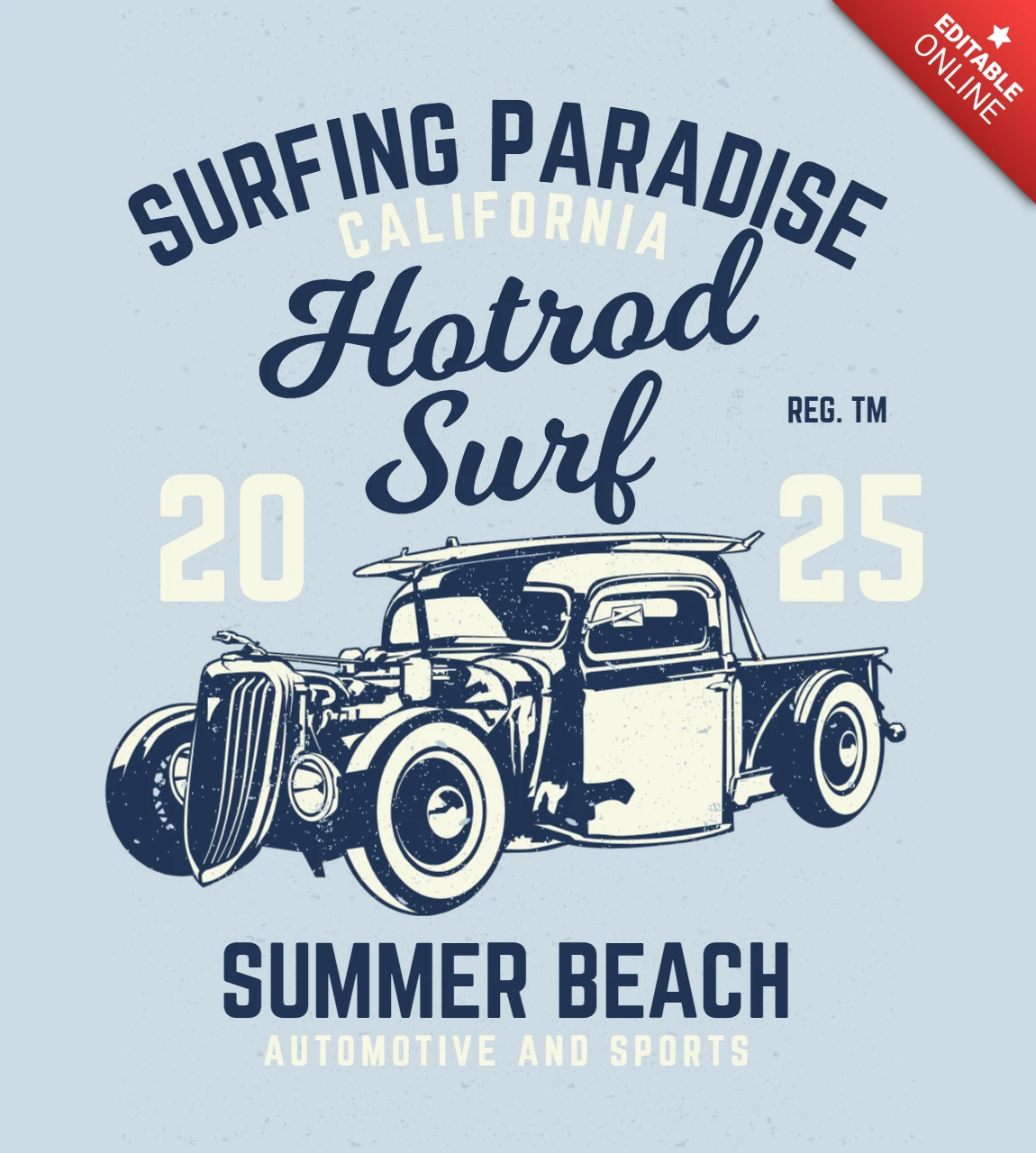 Surfen paradies hot rod t-shirt design vorlage