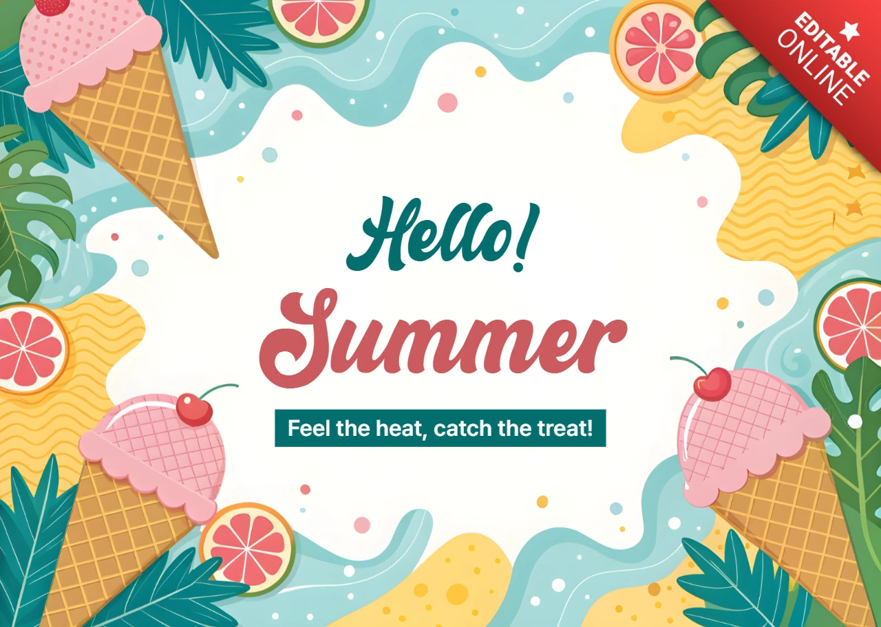 Summer Vibes Editable Design Template - Fun and Colorful Tropical Style