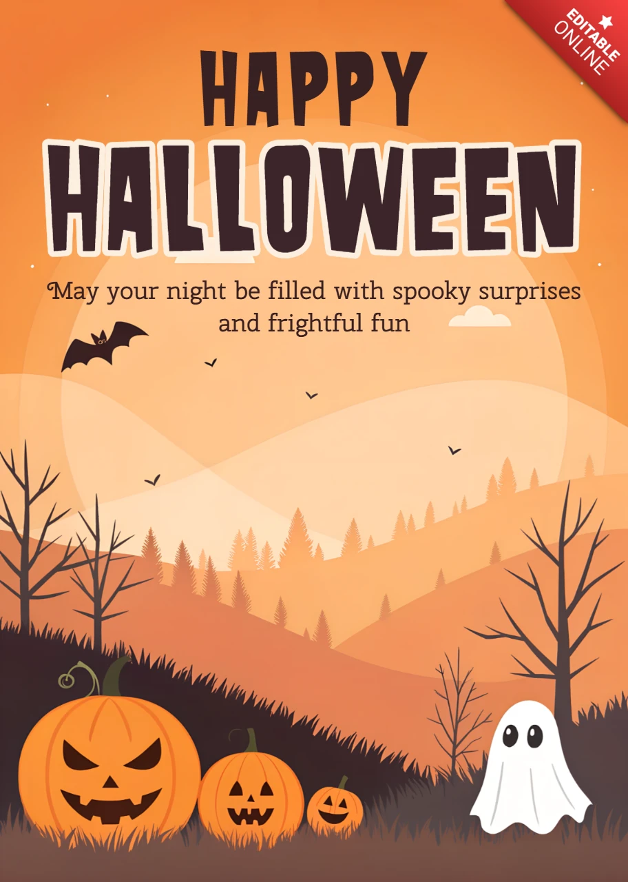 ハロウィンのデザインテンプレート、カボチャとゴーストを使ったお祝いカード用