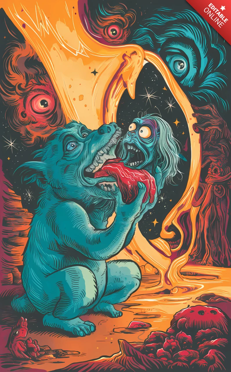 Modèle d'illustration d'horreur funky pour des projets artistiques uniques