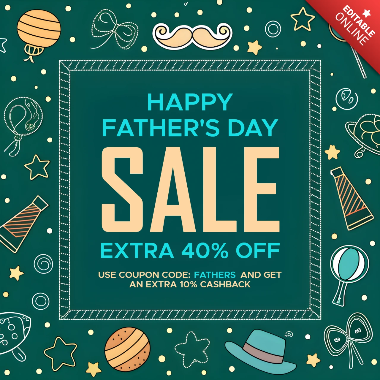Festive Father's Day Sale Design Template with Fun Graphics and Editable Features