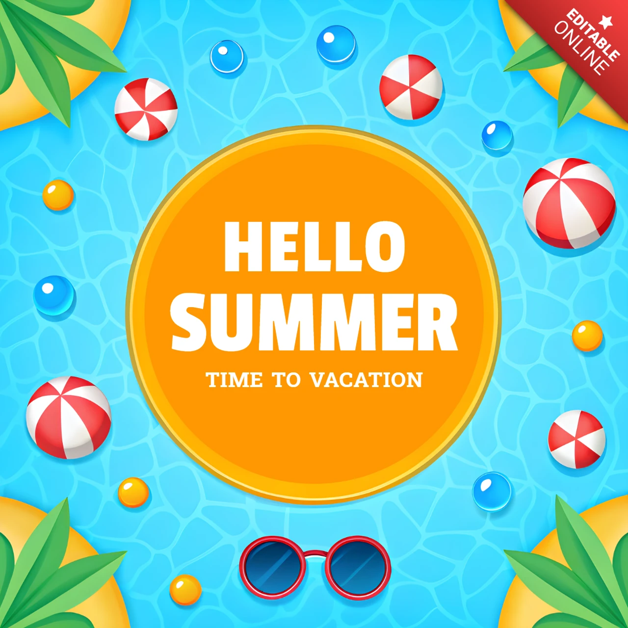 Eye-Catching Simple Summertime Greetings Template with Swimming Pool Design