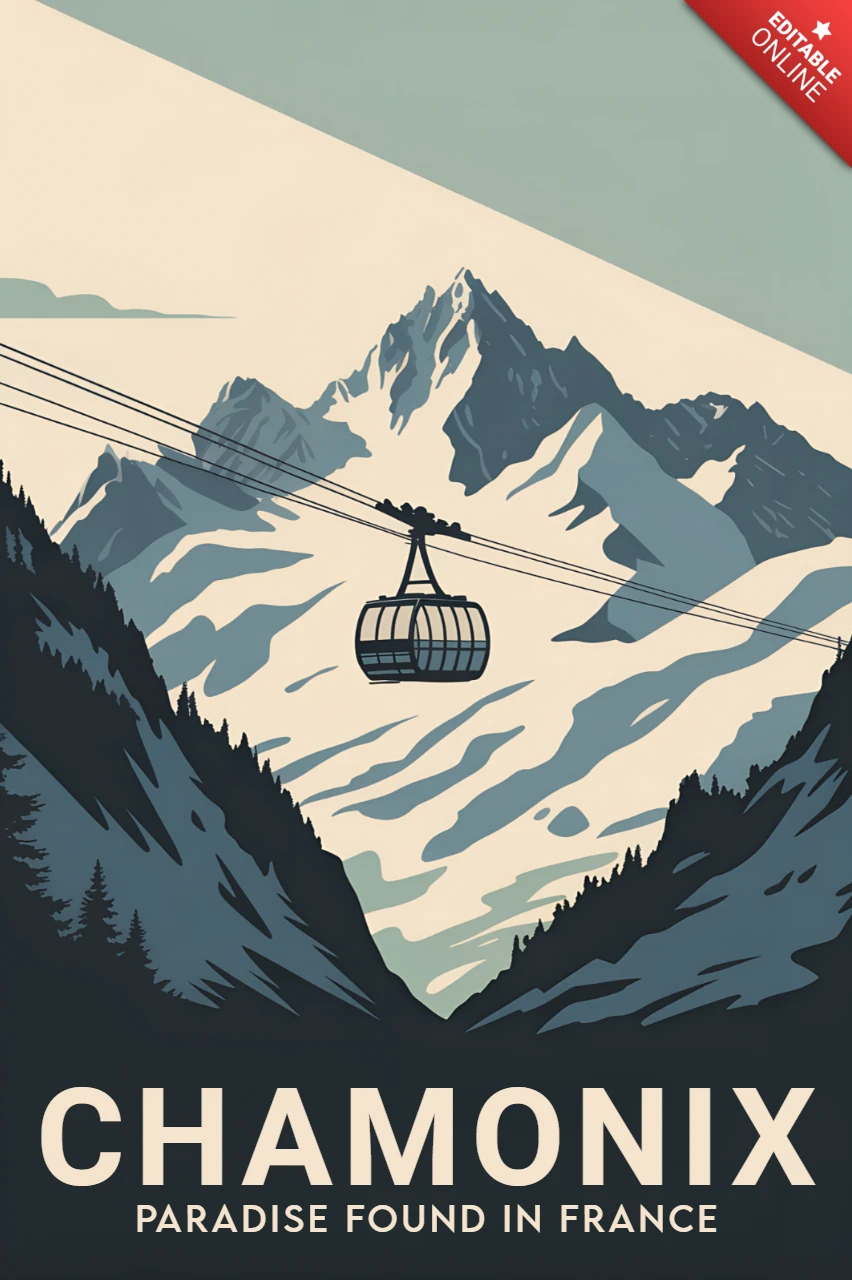 Design template per poster di viaggio con funivia vintage.