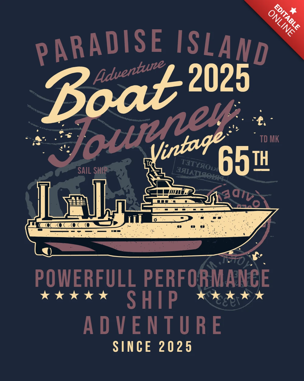 船旅ヴィンテージTシャツデザインテンプレート