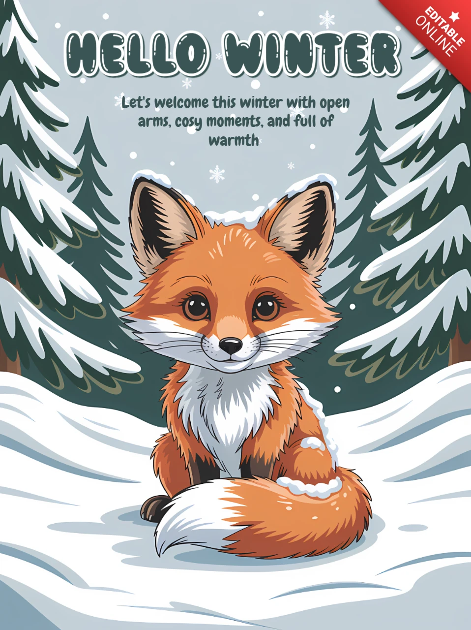Winterfuchs im Wald Design für Grußkartenvorlage