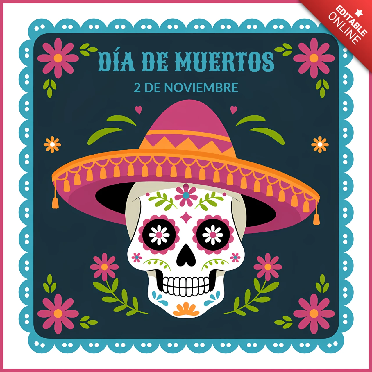 Template de design de crânio colorido do dia de mortos para pôsteres festivos