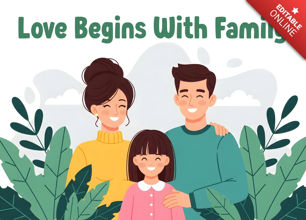 Familieliefde illustratie sjabloon voor wenskaarten