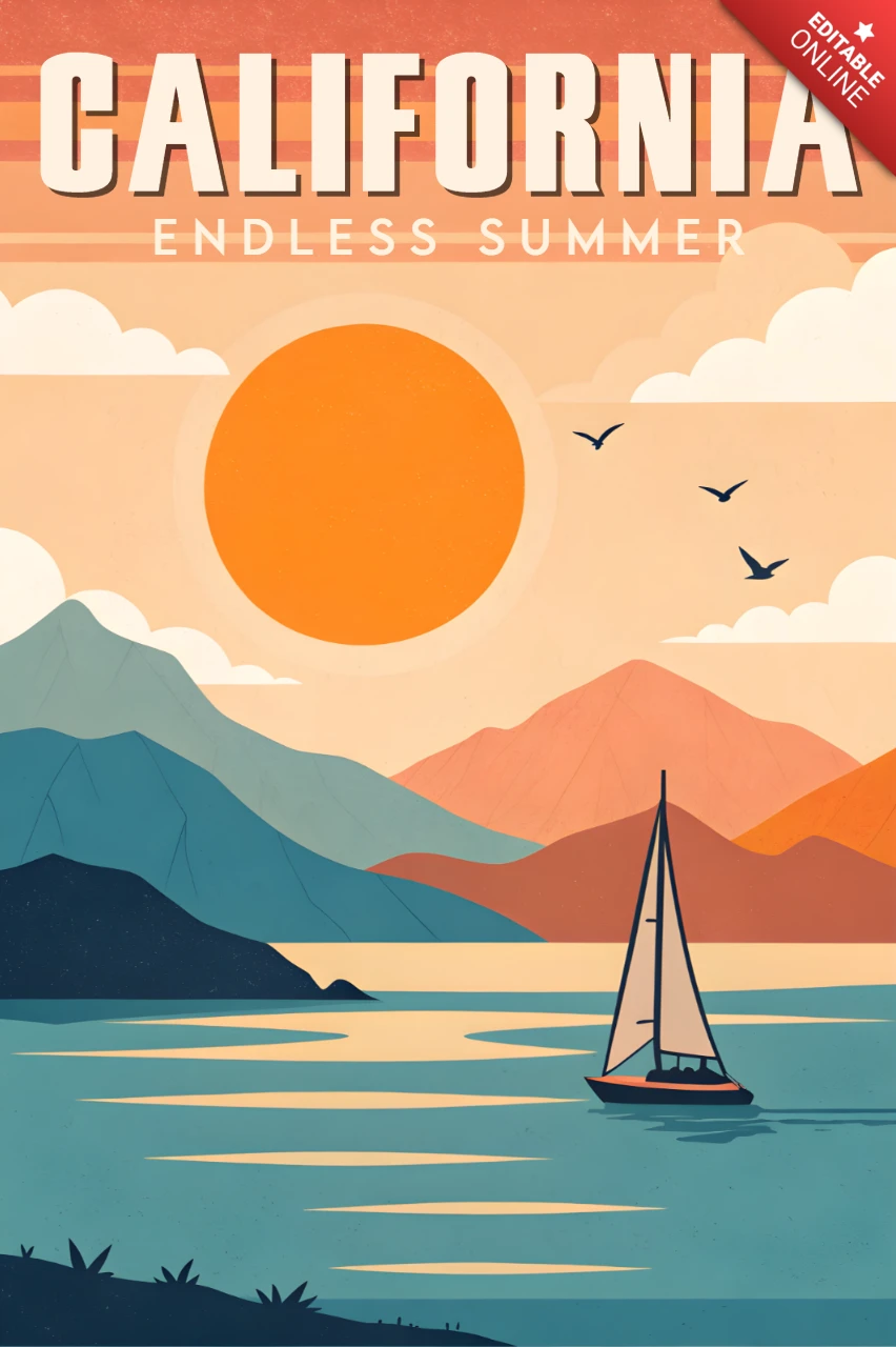 California eindeloze zomer retro ontwerp sjabloon voor posters