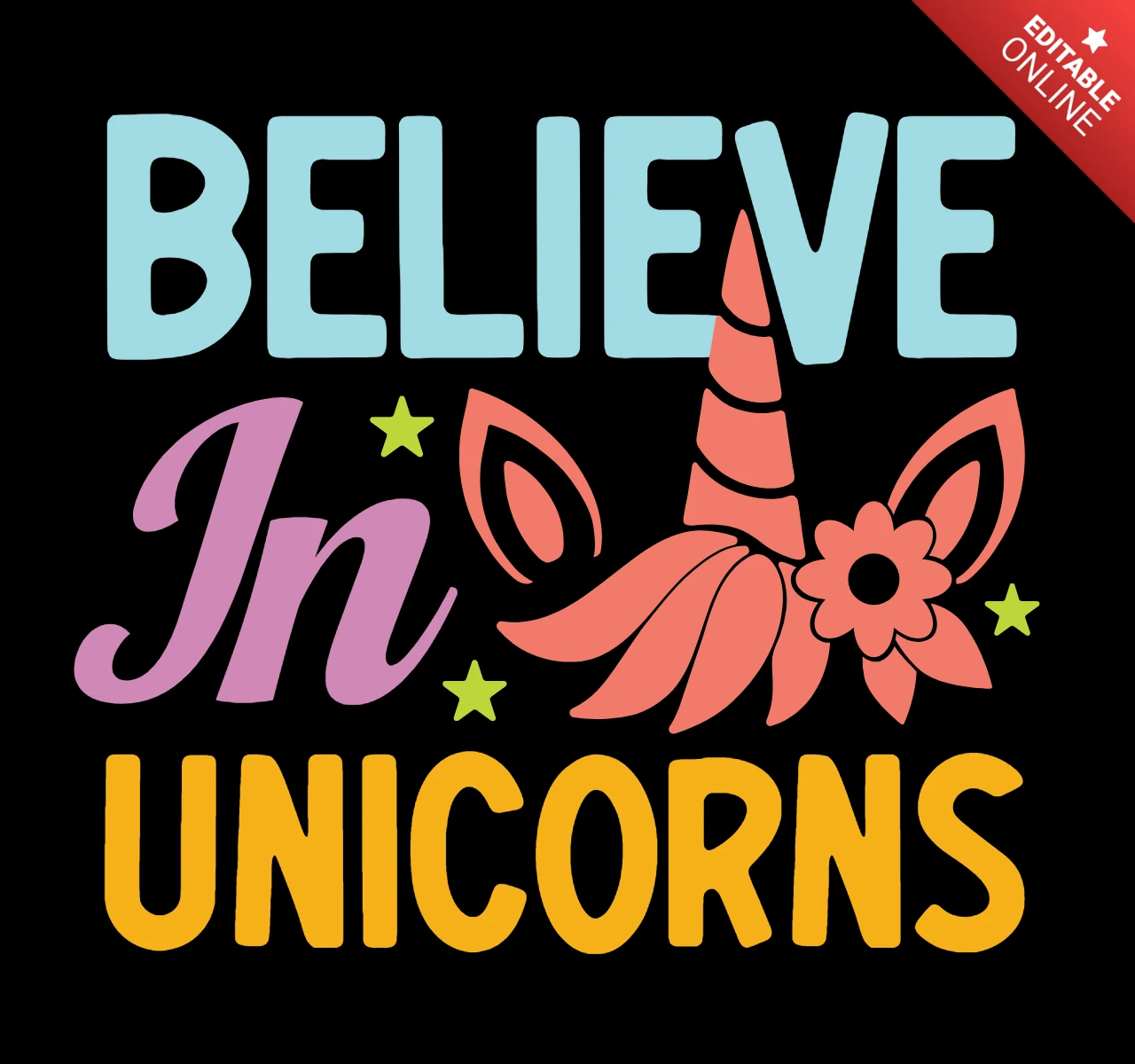 Glaube an einhorn typografie t-shirt design vorlage