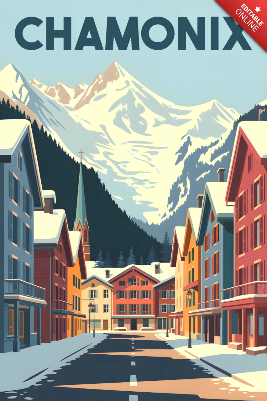 Chamonix Berglandschaft Designvorlage für Reiseposter