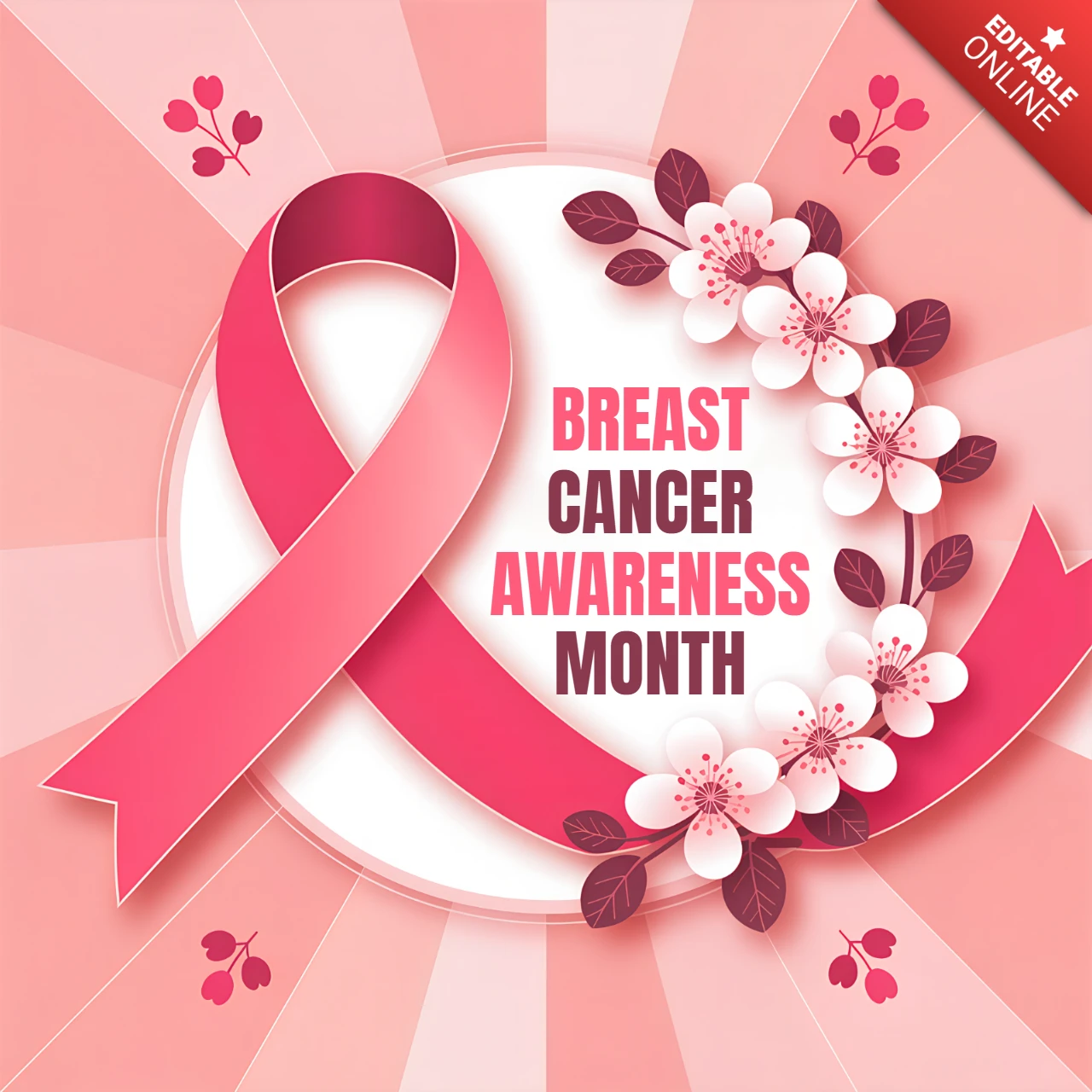 Breast Cancer Awareness Month Design Template with Floral Elements for Posters