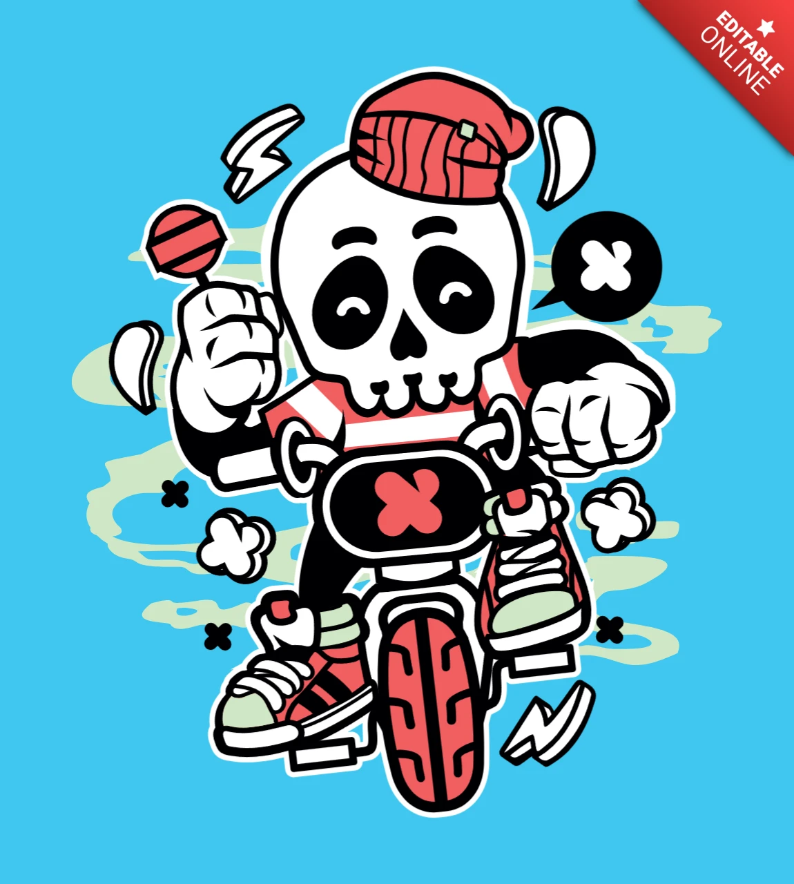 BMX スカル バイカー 漫画キャラクター T シャツ デザイン テンプレート