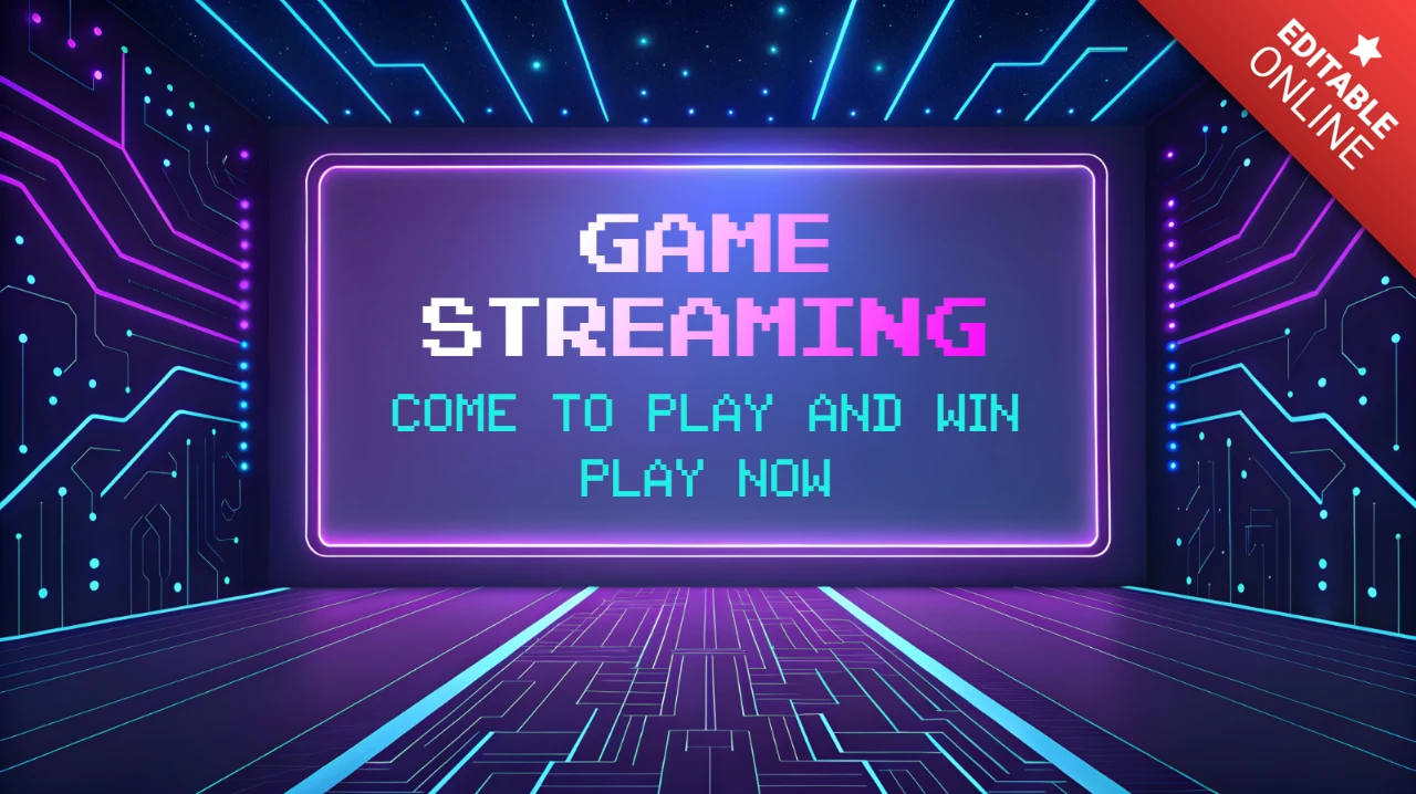 Template de miniatura de design de placa de circuito impresso neon para streamers do Twitch