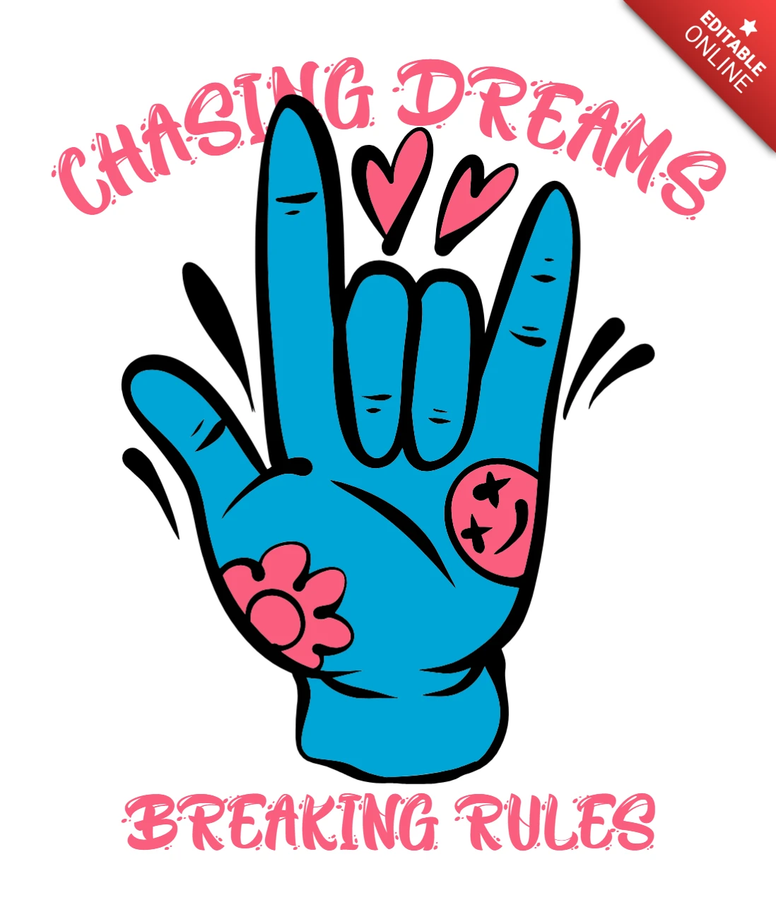 Modèle de design de main rock "Chasing dreams" pour l'impression sur t-shirt