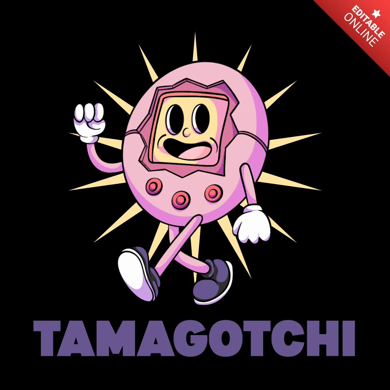 Plantilla de diseño de camiseta con personaje digital Tamagotchi nostálgico y lindo que evoca recuerdos de los 90.