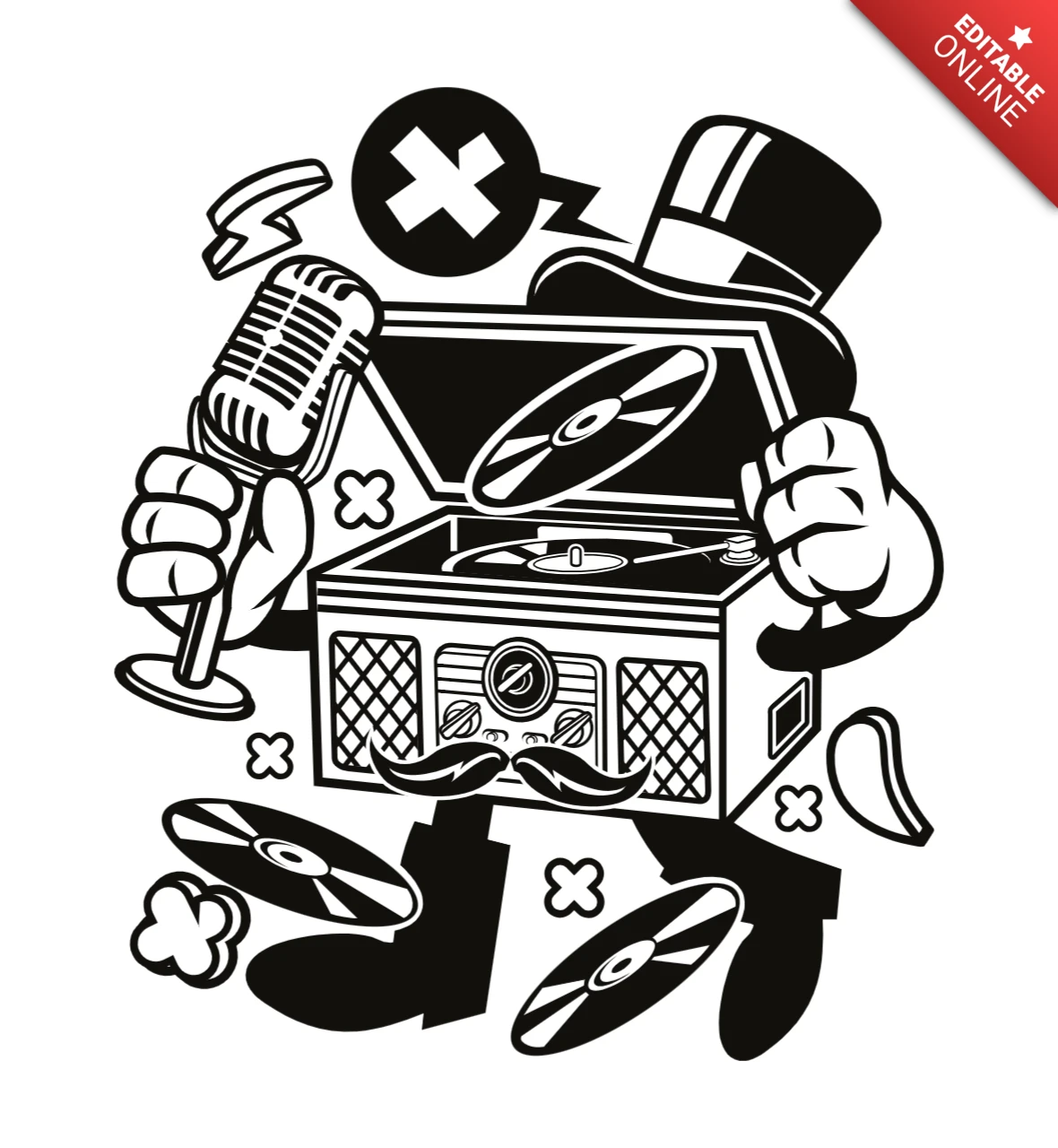 Klassischer drehscheibe cartoon charakter t-shirt design vorlage