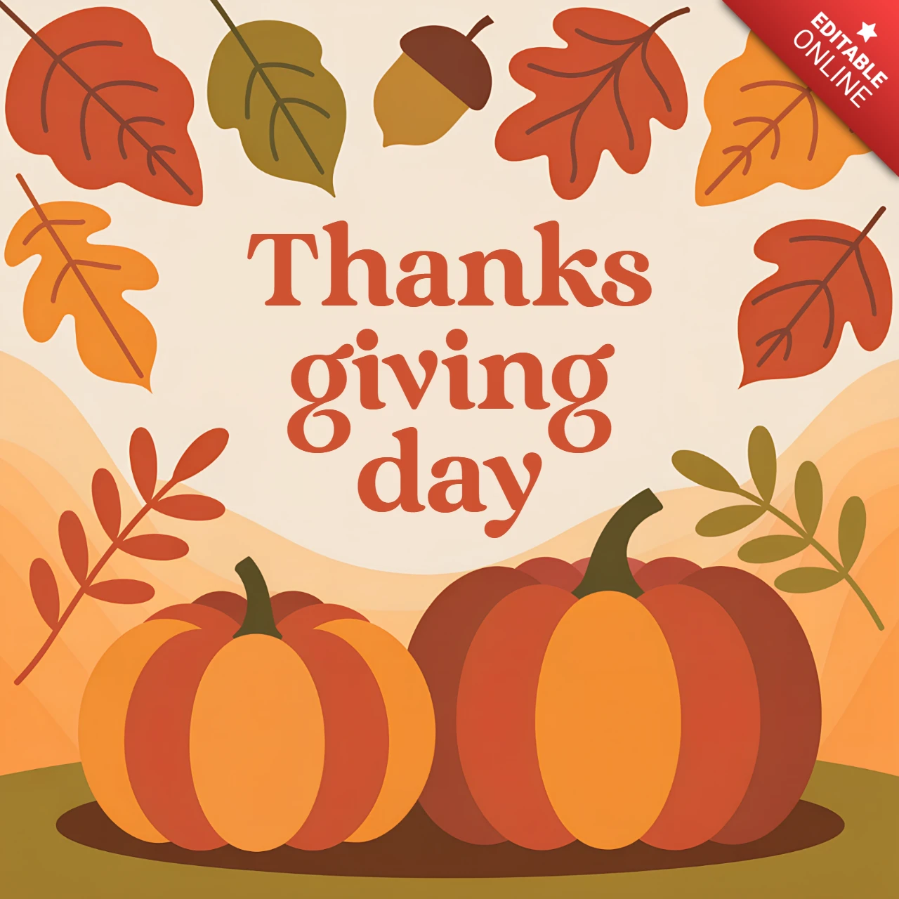 Thanksgiving Day Pumpkin Design Template for Fall Greeting Cards