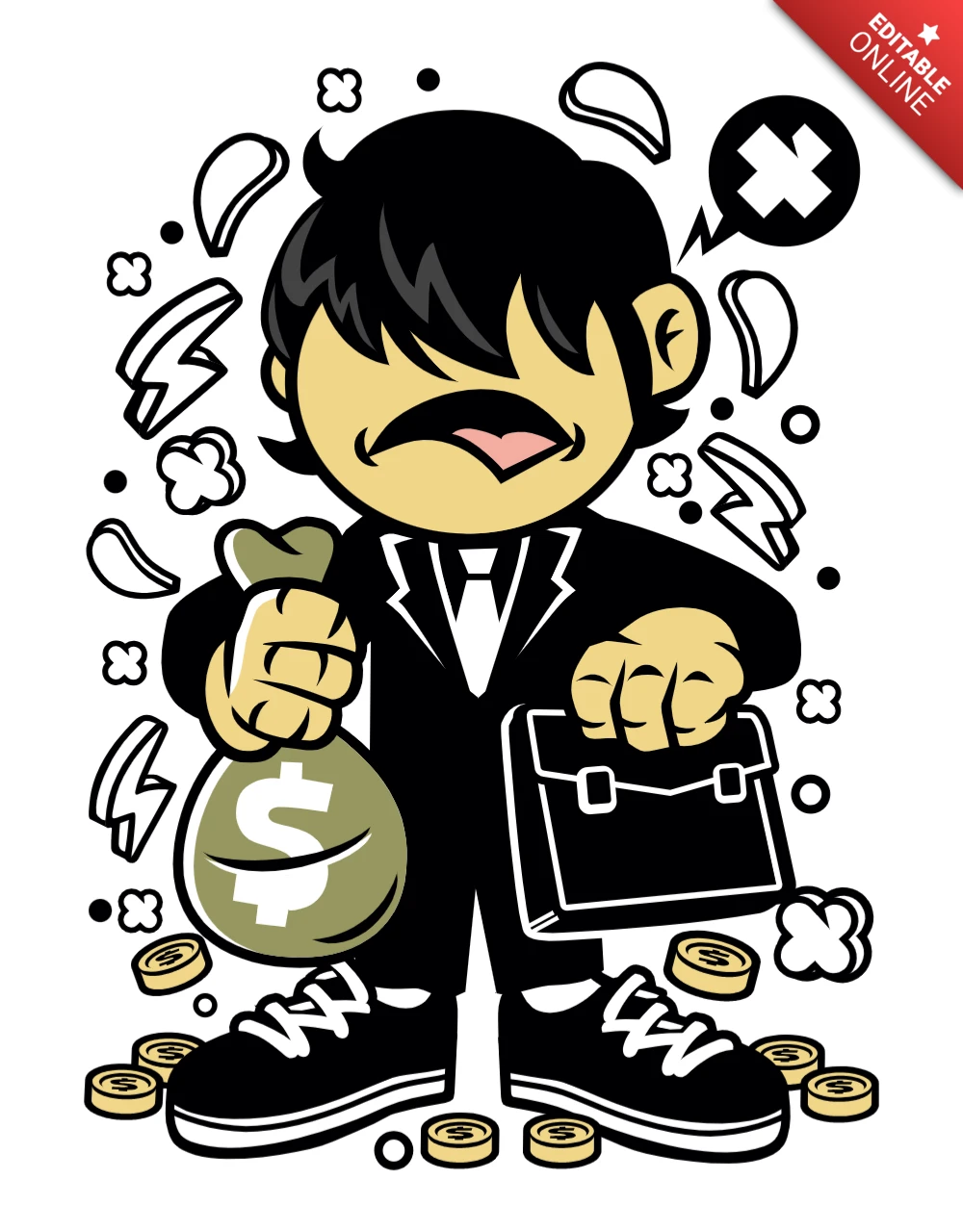 Mafia Kid Cartoon Character T-shirt Design Template