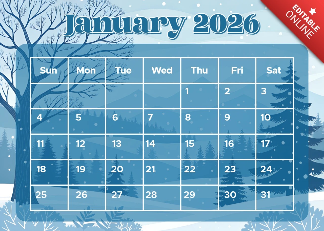 Winterlandschaft Kalenderdesign Vorlage für Januar 2026