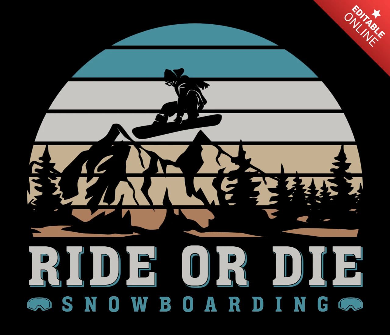 Шаблон дизайна футболки для сноубордистов Ride or die